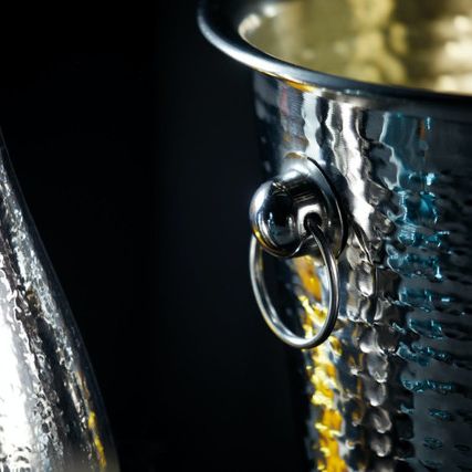 BarCraft Hammered-Steel Sparkling Wine & Champagne Bucket with Ring Handles
