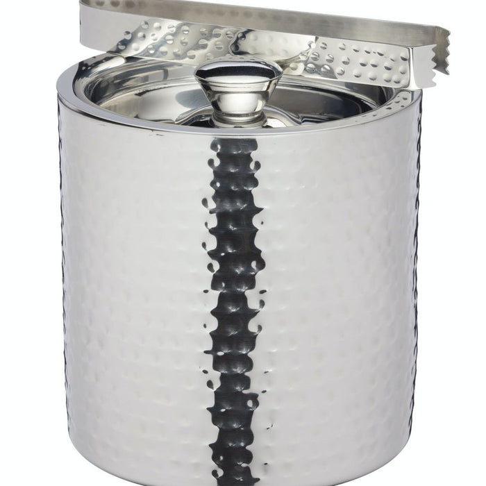 BarCraft Small Hammered Ice Bucket with Lid and Tongs