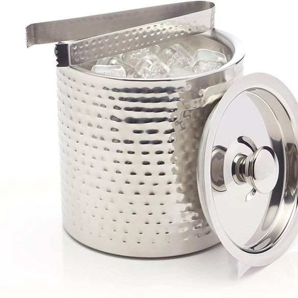 BarCraft Small Hammered Ice Bucket with Lid and Tongs