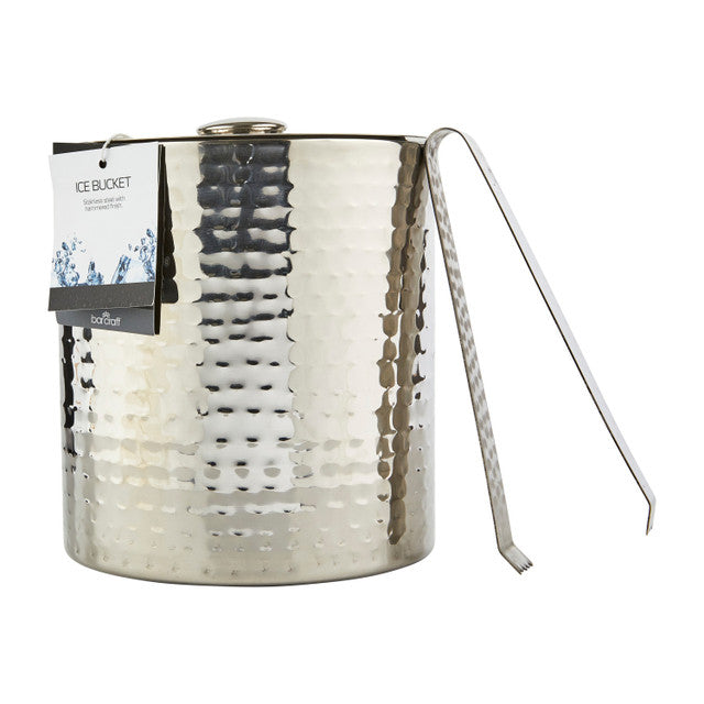 BarCraft Small Hammered Ice Bucket with Lid and Tongs