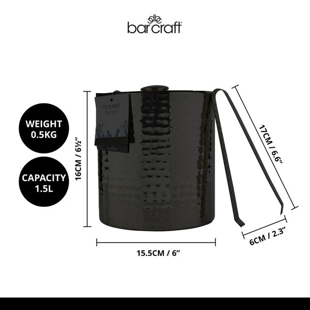BarCraft Small Hammered Ice Bucket with Lid and Tongs