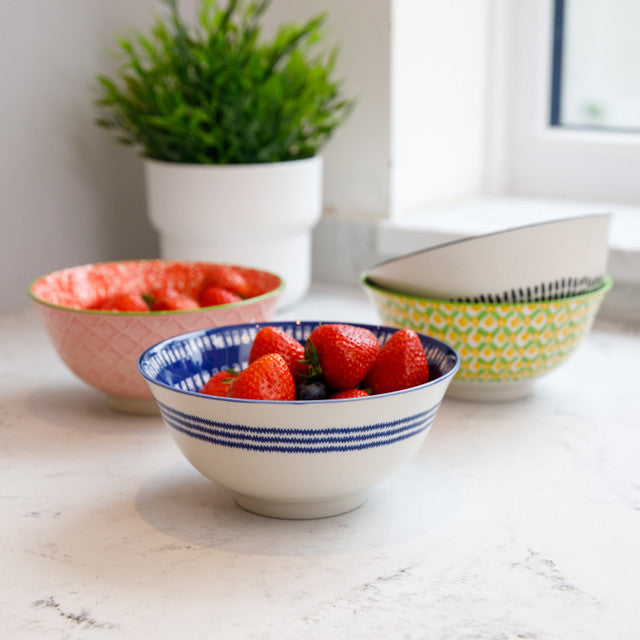 KitchenCraft Blue and White Greek-Style Ceramic Bowl
