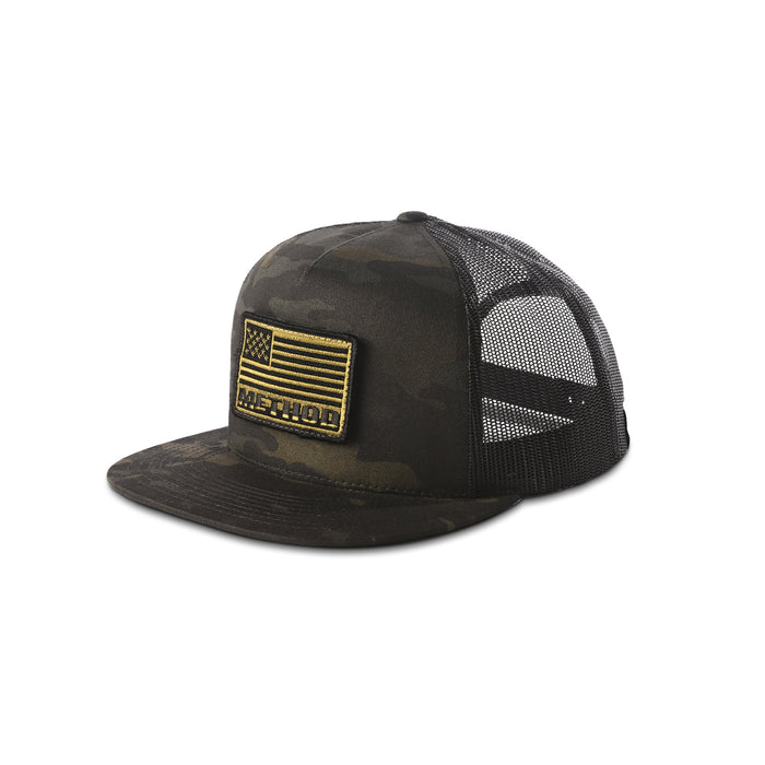 Method Flag Velcro Patch Flatbill Trucker | Snapback | Black Multicam