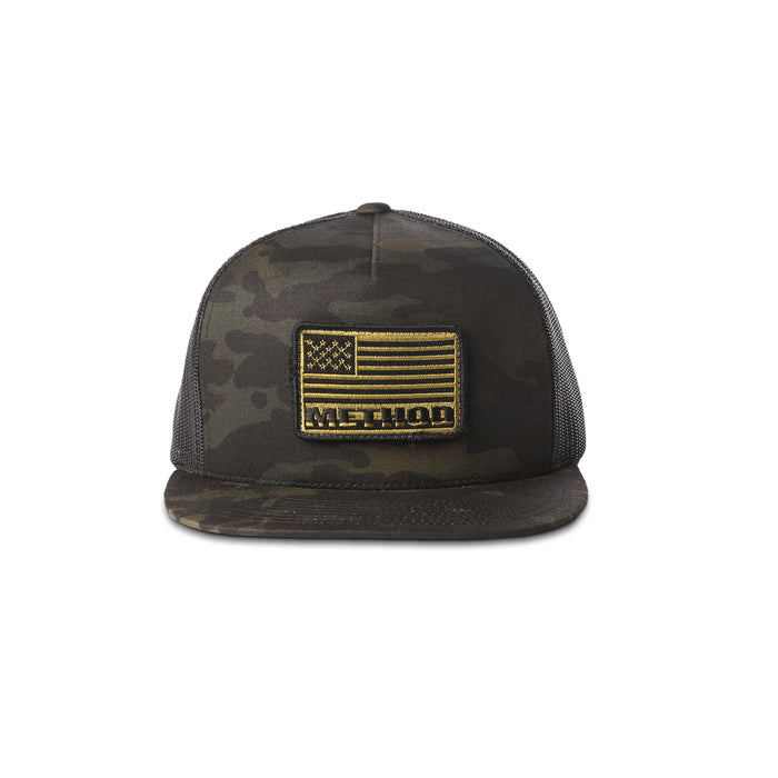 Method Flag Velcro Patch Flatbill Trucker | Snapback | Black Multicam